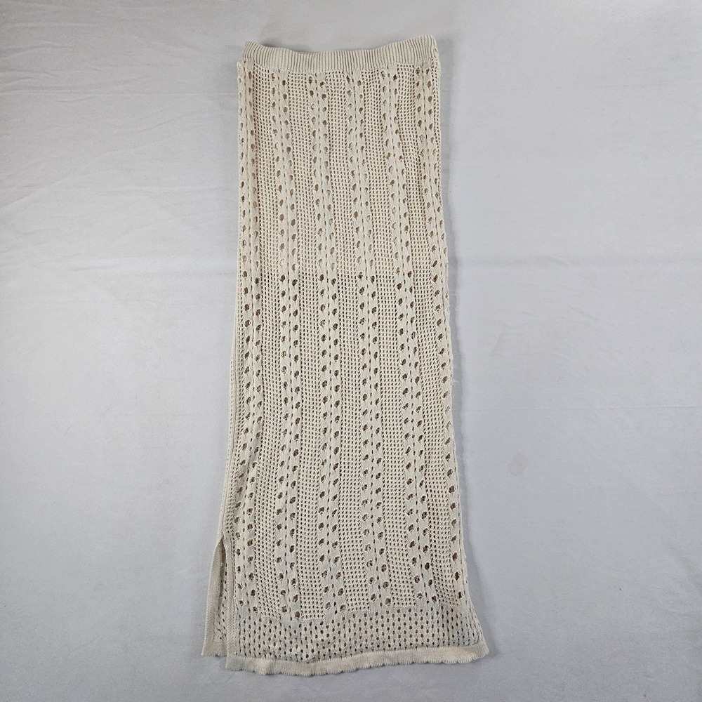 Olive + Oak Ivory Open Crochet Knit Maxi Skirt M Boho Beach Cover Up Festival